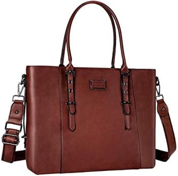 MOSISO PU Leather Laptop Tote Bag for Women (17-17.3 inch), Brown