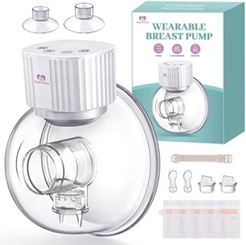 Wearable Breast Pump, Supermom Hands Free Breast Pump, Electric Breast Pump Portable with 3 Modes & 9 Levels, Memory Function, Low Noise & Painless,19mm/22mm/25mm Flange (White)