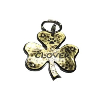 Shamrock Clover Dog ID Tag-Custom Pet Tag-Lucky Irish Dog Shamrock Tag-Free Engraving-Personalized Clover Tag-Brass and Nickel Silver (1 3/4″)