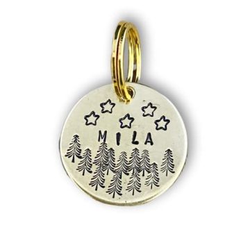 Double sided Hand Stamped Dog Tag with Star and Forest Design, Custom Dog Collar Tag, Hand Stamped Pet ID Tag, Personalized, Pet ID Tag, Dog Name Tag