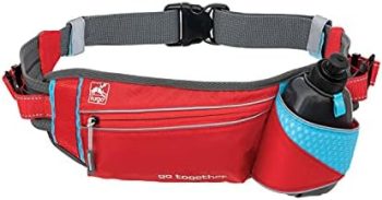 Kurgo On Trail Running Belt, Hands-Free Dog Running Belt, Waist Belt for Walking Dogs, Adjustable, Reflective, for Jogging and Hiking, Includes 10 oz Water Bottle Red