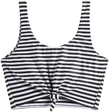 ZAFUL Women’s Front Knot Bikini Tops Crop Tankini Top Scoop Neck Padded Bathing Suit Tops