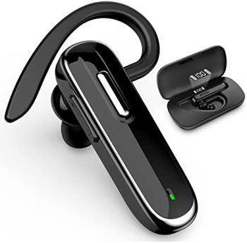 munash Bluetooth Headset Wireless Handfree Earpiece V5.1 with 500mAh Battery Display Charging Case 96 Hours Talking Time Built-in Microphone for iPhone Android Cell Phone Driver/Business/Office