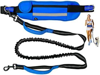 OEFWING Hands Free Dog Leash W/Zipper Pouch : Dual Padded Handles & Durable Retractable Bungee Dog Running Waist Leash for Small to Medium Dogs, Adjustable Waist Belt for Walking Jogging Hiking Biking