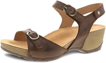 Dansko Tricia Wedge Sandal for Women – Cushioned, Contoured Footbed for All-Day Comfort and Support – Adjustable Hook & Loop Straps with Buckle Detail – Lightweight Rubber Outsole