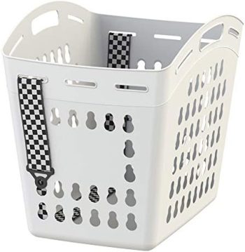 United Solutions Hands-Free Laundry Tote with Adjustable and Removable Strap, Easy to Carry Plastic Laundry Hamper with Ventilated Design, Lightweight, Large Capacity, White