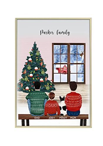 Custom Couple Family Winter Portrait with Pet, Custom Christmas Portrait, Family Portrait Print, This is us, Custom Pet Print, Cat Owners gift, Family Gift, Fully Customisable, Cat Mom Gift