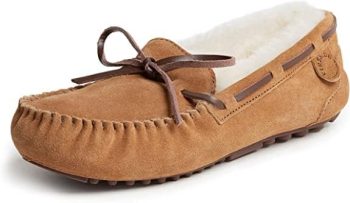 Dearfoams Women’s Fireside Water Resistant Shearling Victoria Moc with Tie Slipper