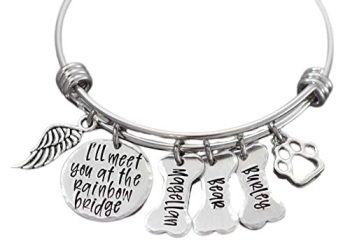 Pet Loss Dog Bangle Personalized Memorial Charm Bracelet I’ll Meet You at the Rainbow Bridge Sympathy Remembrance in Memory of Gift
