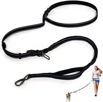 Dog Leash, 5-7 FT Heavy Duty Bungee Dog Leash, Double Handle Absorbing Reflective Elastic Dog Leash with Car Seatbelt, Multifunctional Hands Free Dog Leashes for Large, Medium Breed Dogs