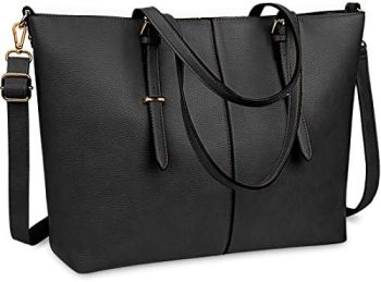 Laptop Tote Computer Bag for Women 15.6 Inch Waterproof Lightweight Leather For Business Office Work Briefcase Large Travel Shoulder Handbag Black