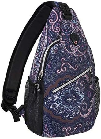 MOSISO Sling Backpack,Travel Hiking Daypack Pattern Rope Crossbody Shoulder Bag, Navy Blue Base Totem Texture