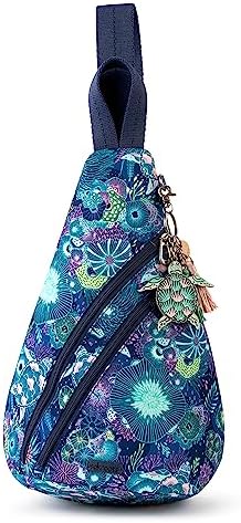 Sakroots Women’s Go Sling Backpack in Nylon Eco Twill, Royal Blue Seascape, One Size