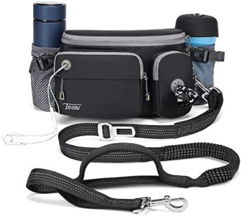 TUDEQU 4-in-1 Hands Free Dog Leash with Waist Bag,5.8FT Dog Running Leash,Adjustable Waist Belt for Walking Training Hiking Jogging Biking,Car Seat Belt Buckle,Reflective Stitches,Medium to Large Dogs