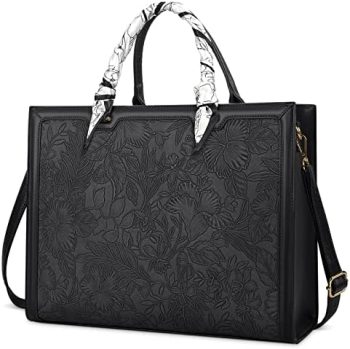 Laptop Bag for Women 15.6 Inch Laptop Tote Bag Waterproof Leather Computer Tote Bag Business Lightweight Office Briefcase Large Capacity Handbag Shoulder Bag Black