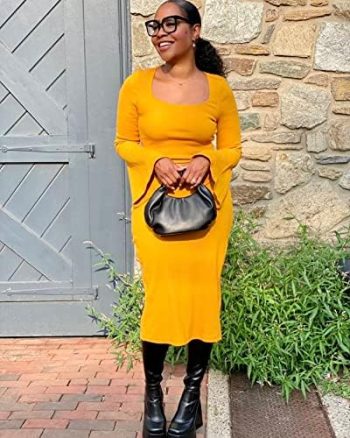 The Drop Women’s Golden Yellow Square Neck Knit Dress by @bosslady_life_style