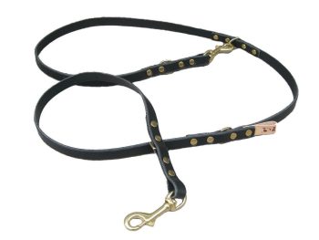 Handsfree Leather Dog Leash Ideal for Training or Walking – Black Leather with Brass or Nickel Hardware – YupCollars – Over the Shoulder Dog Leash