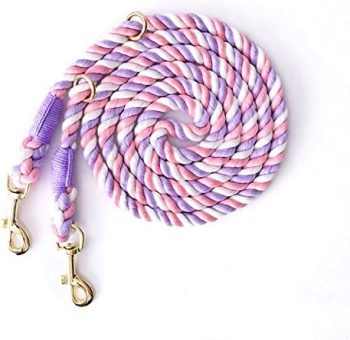 Tesitehi Multifunctional Rope Dog Leash 7.5 FT with Adjustable Double Swivel Hook Hands Free for Small Medium and Large Dogs Running Hiking Camping Walking (Pink Unicorn)