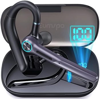 Eumspo Headset Wireless Earpiece 60Hrs Playback Built-in Dual Mic Noise Canceling Wireless Headset Earphone with 400mAh LED Charging Case for Business Office Trucker