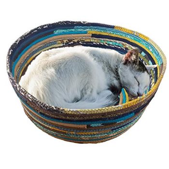 M2O Pet Basket, Pet Bed, Dog Bed, Cat Bed, Multicolor Jeweled Extra Large Fabric Bowl Made to Order You CHOOSE Colors Upcycled