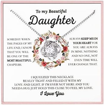 To My Daughter Necklace Love Knot Daughter Necklace form Mom Dad To My Beautiful Daughter Birthday Graduation Christmas Jewelry Gifts form Mom Dad