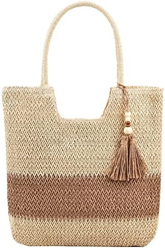 JQWSVE Straw Bag for Women Summer Beach Bag Soft Woven Tote Bag Large Rattan Shoulder Bag Straw Tote Bag for Vacation