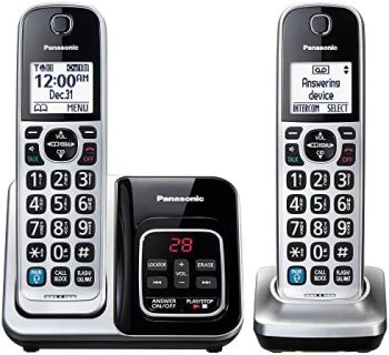 Panasonic Cordless Phone System, Bluetooth Pairing for Wireless Headphones and Smart Call Block and Bilingual Talking Caller ID, 2 Handsets Expandable up to 6 Cordless Handsets – KX-TGD892S (Silver)