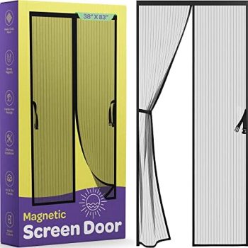 Hands-Free Magnetic Screen Door, Heavy Duty, Self Sealing Screen Door Mesh Protector, Pet and Kid-Friendly, Stay-Open Buckle, Fits Door Size (38″ x 83″) Keeps Bugs Out While Letting Nature in.