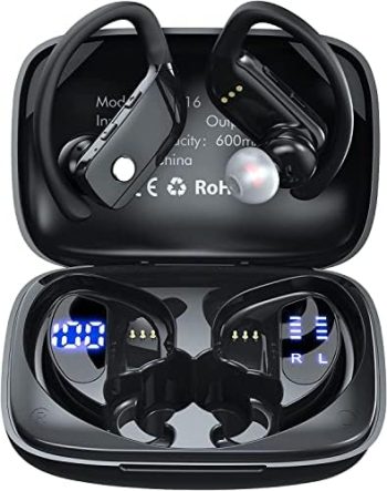 Caymuller Wireless Earbuds Bluetooth Headphones 48Hrs Play Back Sports Earphones with LED Display Over-Ear Buds Built in Mic in Ear Waterproof Headset for Workout Gaming Running