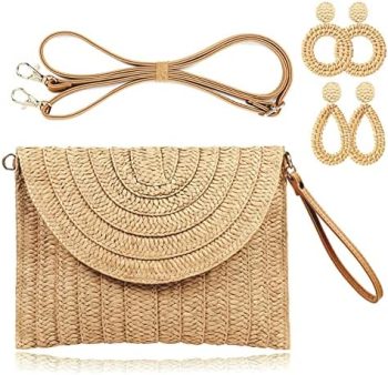 COOKOOKY Straw Clutch Handbag Summer Beach Straw Purse for Women woven Envelope Bag…