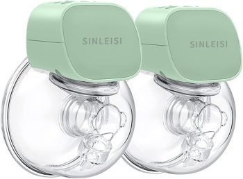 Wearable Breast Pump Hands Free, SINLEISI Portable Double Electric Breast Pump, Quiet Pain Free Strong Breastfeeding Pump Strong Suction with 2 Mode & 5 Levels, 24mm (2PCS) (Green)