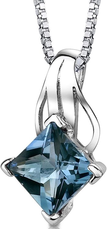 Peora London Blue Topaz Classic Solitaire Pendant Necklace for Women 925 Sterling Silver, Natural Gemstone, 3 Carats Princess Cut 8mm, with 18 inch Chain