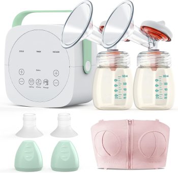 Double Electric Breast Pump for Breastfeeding Hands Free Pumping with Touchscreen LCD Display 12 Levels Hospital Grade Super Quiet Breast Milk Extractor,1 Wearable Nursing Bras & 2 PP Nursing Bottle