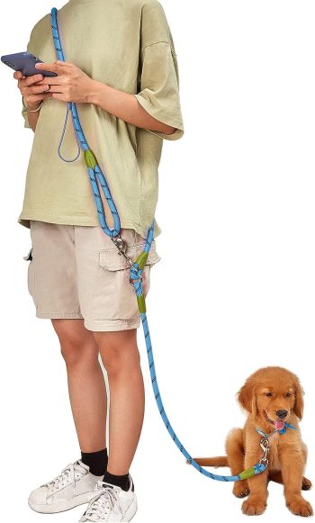 Straddle Shoulder Hands Free Reflective Pet Traction Rope Dogs Chain Nylon Leashes for Small Large Dogs Nylon Dog Leashes Pet Traction Belt (Blue)