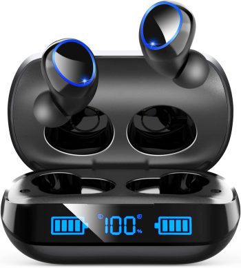 HIYDOO Bluetooth Headphones, True Wireless Earbuds 91Hrs Playback with 1800mAh Charging Case for Android Phone, Small in-Ear Invisible Earphone with Microphone for iPhone PC Computer Laptop Sports