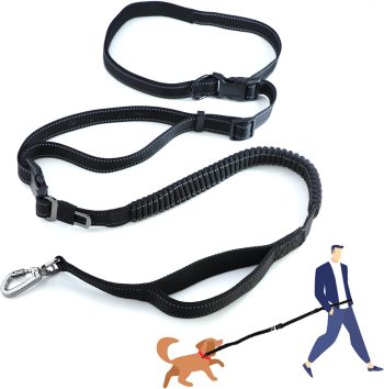 Hands Free Dog Leash,6FT Strong Double Padded Handle Dog Leash with Car Seat Belt Buckle, Reflective Dog Walking Training Shock Absorbing Bungee Leash(6in1,Zipper Pouch, Black) Heavy Duty Dog Leash