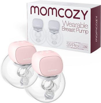 Momcozy Hands Free Breast Pump S9 Pro Updated, Wearable Breast Pump of Longest Battery Life & LED Display, Double Portable Electric Breast Pump with 2 Modes & 9 Levels – 24mm (2 Count, Pink)