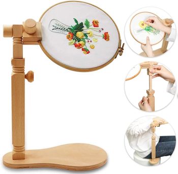 Embroidery Hoop Stand – Rotated Cross Stitch Stand Lap, Easy to Use Natural Beech Wood Embroidery Hoop Holder, Hands Free Cross Stitch Stand for Art Craft Sewing Needlework Projects