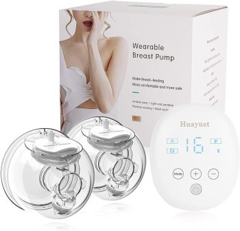 Huayuet Wearable Breast Pump Hands Free Double Portable Breast Pumps 3 Mode 16 Levels Suction Breastfeeding Milk Collector Electric Breastpump|BPA Free| Gift for Women