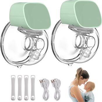 Putybudy S9 Double Wearable Electric Breast Pump, Low Noise/Invisible/Painless Hands Free, 2 Modes & 5 Levels Suction Adjustable & 180ml Collector, Portable for Mom Breastfeeding Anytime, 24MM/Green