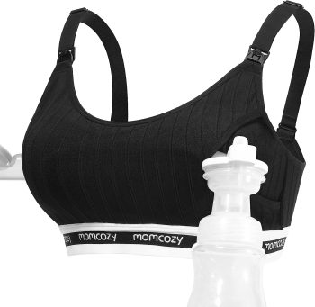 Momcozy Seamless Pumping Bra Hands Free, Comfort and Great Support Nursing and Pumping Bra, Fit for Spectra, Lansinoh, Philips Avent and More, Medium Black