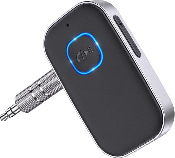 COMSOON Bluetooth 5.0 Receiver for Car, Noise Cancelling Bluetooth AUX Adapter, Bluetooth Music Receiver for Home Stereo/Wired Headphones/Hands-Free Call, 16H Battery Life – Black+Silver