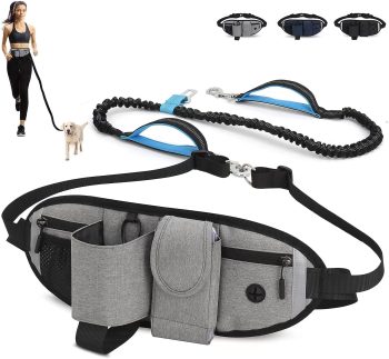 Youyis Hands Free Dog Leash,Retractable Bungee Leash with Seatbelt Buckle and Dual Padded Handless,Dog Walking and Training Belt for Medium and Large Dogs, Adjustable Waist Belt(Grey)