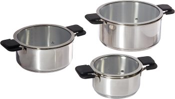 The Ozeri 6-Piece Stainless Steel Inductive Pot Set with Straining and Hands-Free Glass Lids