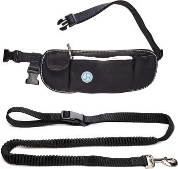 Hands Free Dog Leash for Running Walking Jogging with Adjustable Waist Belt Bag Phone Pocket and Treat Pouch Durable Bungee Lead for Medium & Large Dogs