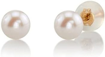 THE PEARL SOURCE White Japanese Akoya Real Pearl Earrings for Women – 14k Gold Stud Pearl Earrings | Hypoallergenic Earrings with Genuine Cultured Pearls, 4.5mm-10.0mm