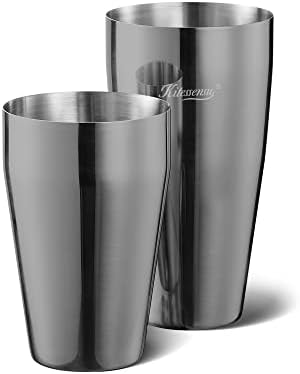 KITESSENSU Black Cocktail Shaker Set, 2-Piece Boston Shaker Set for Drink Mixing, Premium 18/8 Stainless Steel Martini Shaker for Bartending and Home Bar – 18oz & 28oz, Recipes Booklet Included