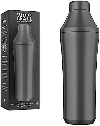 Elevated Craft Hybrid Cocktail Shaker – Premium Vacuum Insulated Stainless Steel Gunmetal Cocktail Shaker – Innovative Measuring System – Martini Shaker for the Home Bartender – 28oz Total Volume