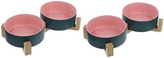 Cat Food Bowls Kitten Food Kitten Accessories 2 Sets Ceramic Cat Bowl Wooden Pet Food Bowl Kitten Food Kitten Accessories Ceramic Feeding Bowls