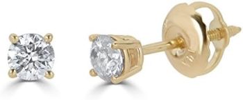 Amazon Collection Certified 14k Gold Round-Cut Diamond Stud Earrings (1/4-2 cttw, K-L Color, I1-I2 Clarity)